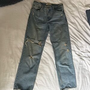 Abercrombie & Fitch Light Blue Distressed Straight Leg Jeans